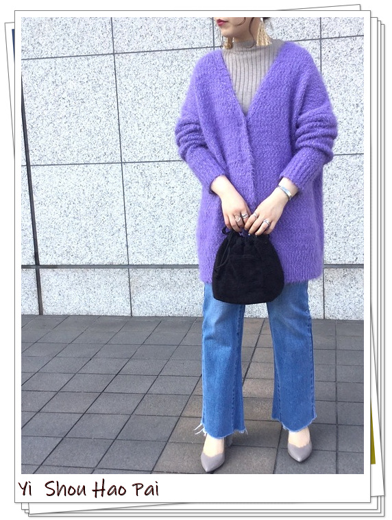2020早春很时髦的紫色开衫，看看日本女人的流行搭配