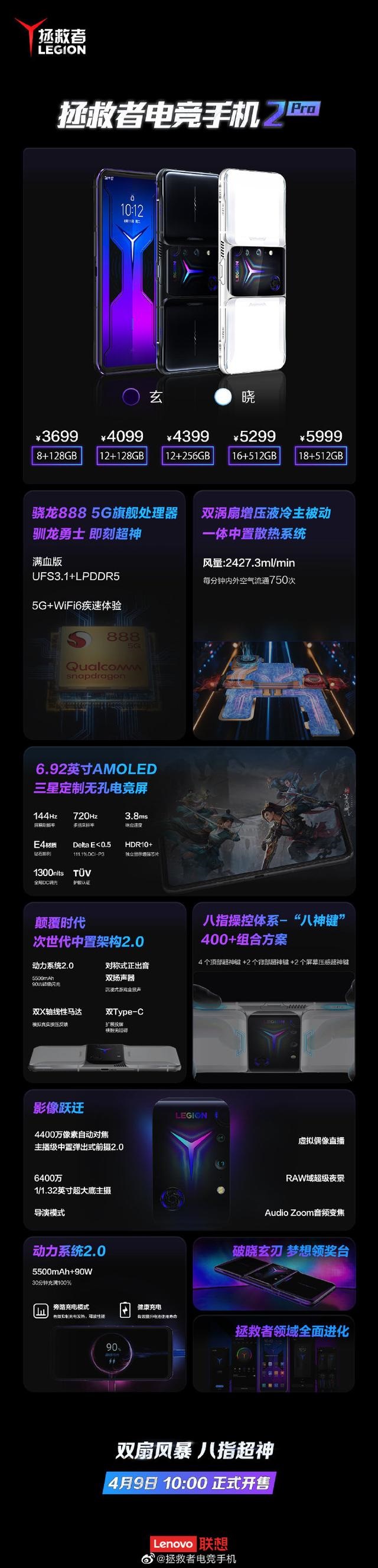 联想拯救者电竞手机2 Pro今日开售，3699元起