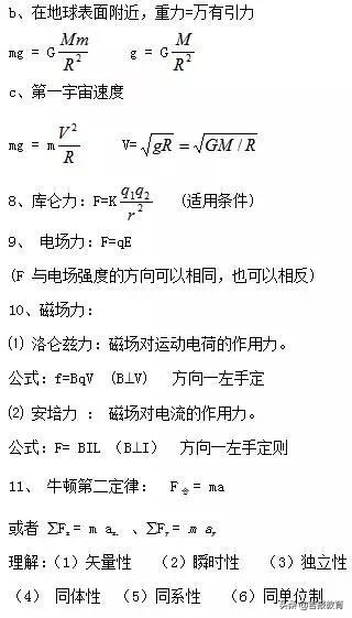 「高中物理」重要力学公式、规律汇编