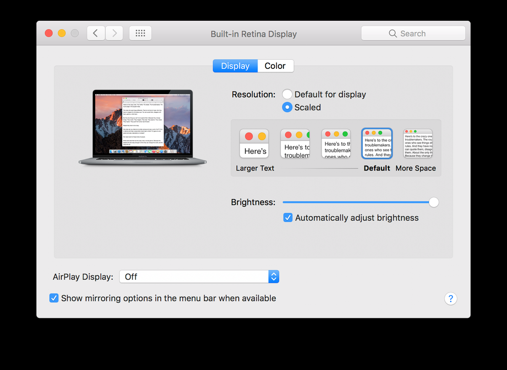 新MacBook Pro默认分辨率低 该如何更改？