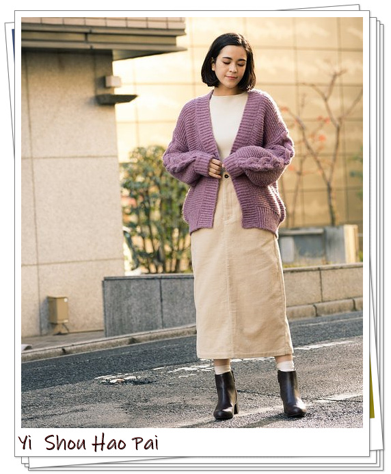 2020早春很时髦的紫色开衫，看看日本女人的流行搭配