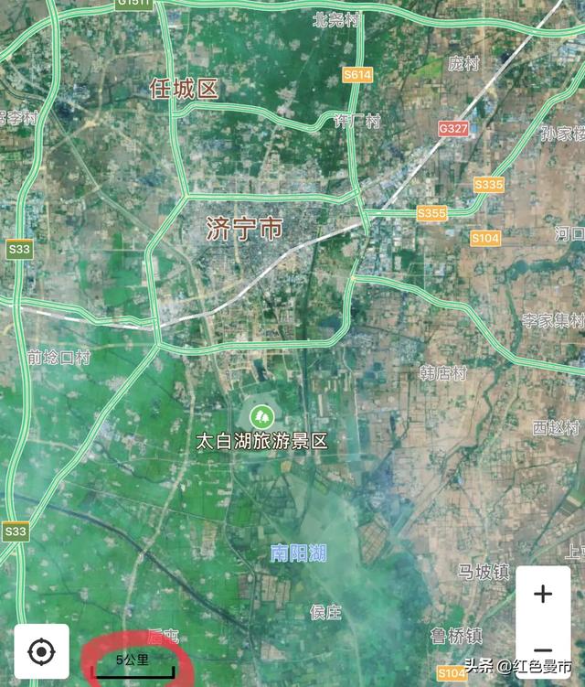 百度卫星图看山东南部5市主城区规模，各有特点