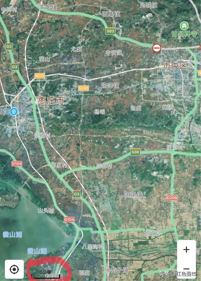 百度卫星图看山东南部5市主城区规模，各有特点