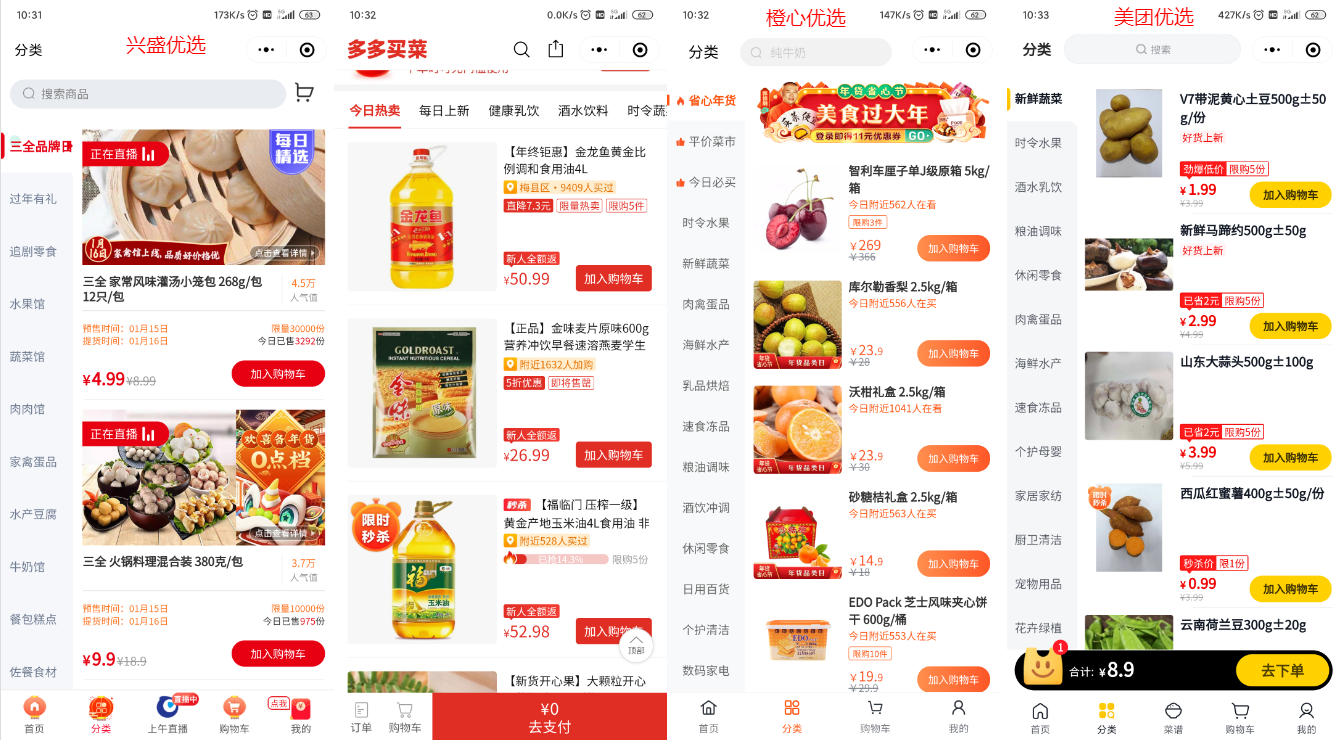 美团优选等4款社区团购小程序的使用体验对比