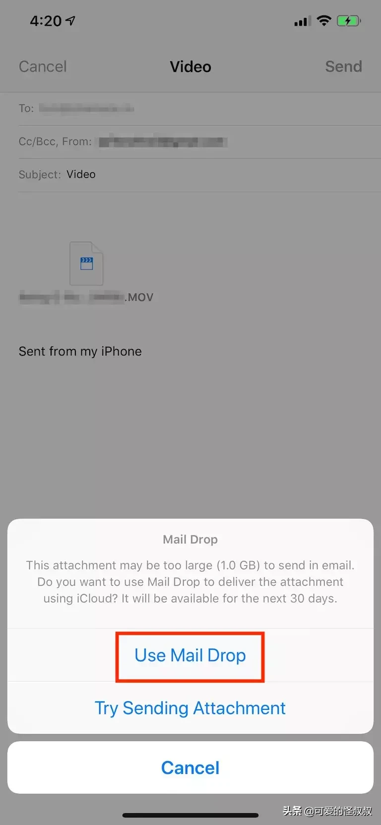 如何从iPhone发送大型视频