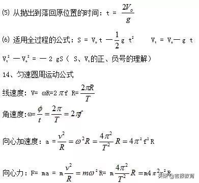 「高中物理」重要力学公式、规律汇编