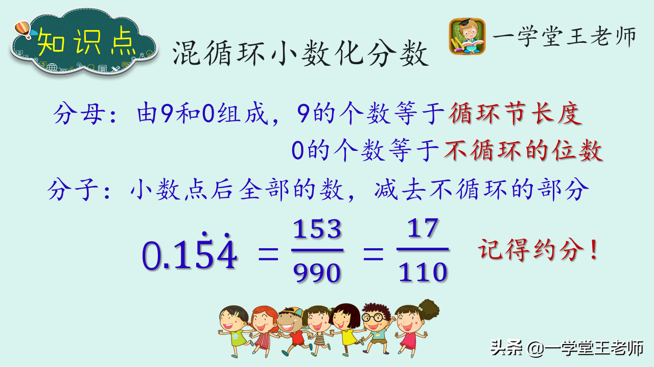 一学堂王老师：无限循环小数如何化成分数？