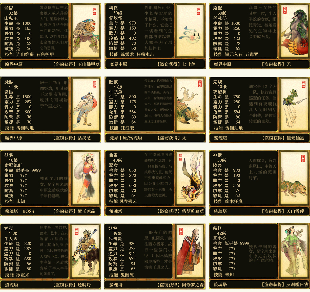 《天之痕》怪物分布，神魔异世录100%辨识度，盗窃物品图鉴