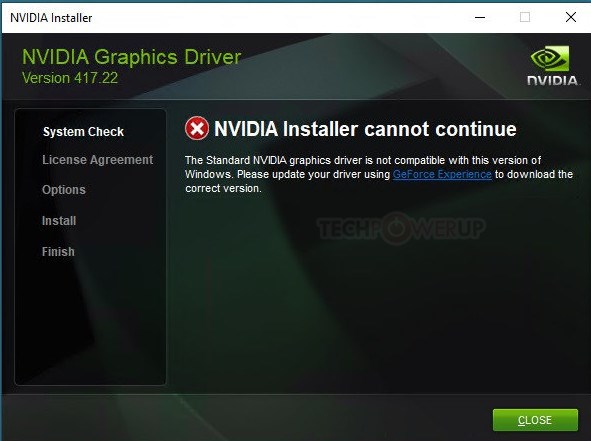Win 10安装英伟达驱动报错，附解决方法