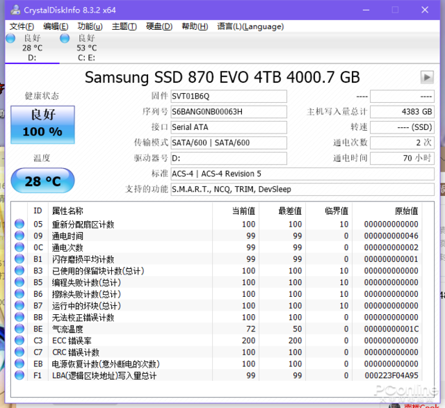 三星870 EVO 4TB评测：最强SATA盘？写入1小时不掉速