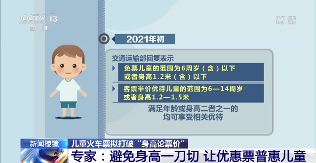 火车儿童票拟打破“身高论票价”国家铁路局：拟修改火车儿童票优惠条件