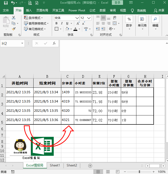 “日期+时间”格式的混合时间数据，计算“X小时X分钟”时间差
