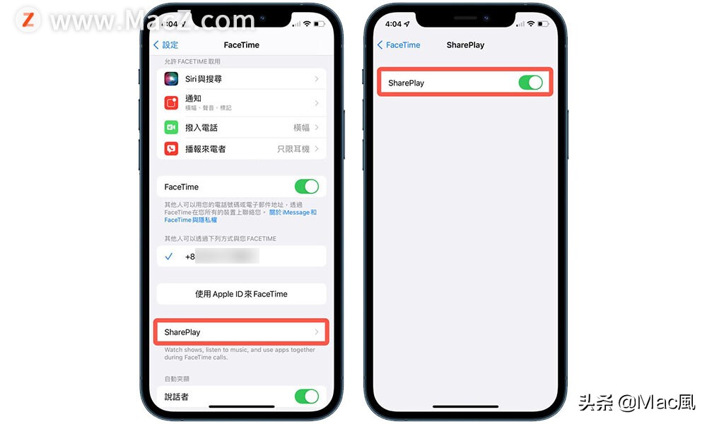 如何使用 SharePlay 在 FaceTime 中共享画面同步播放？