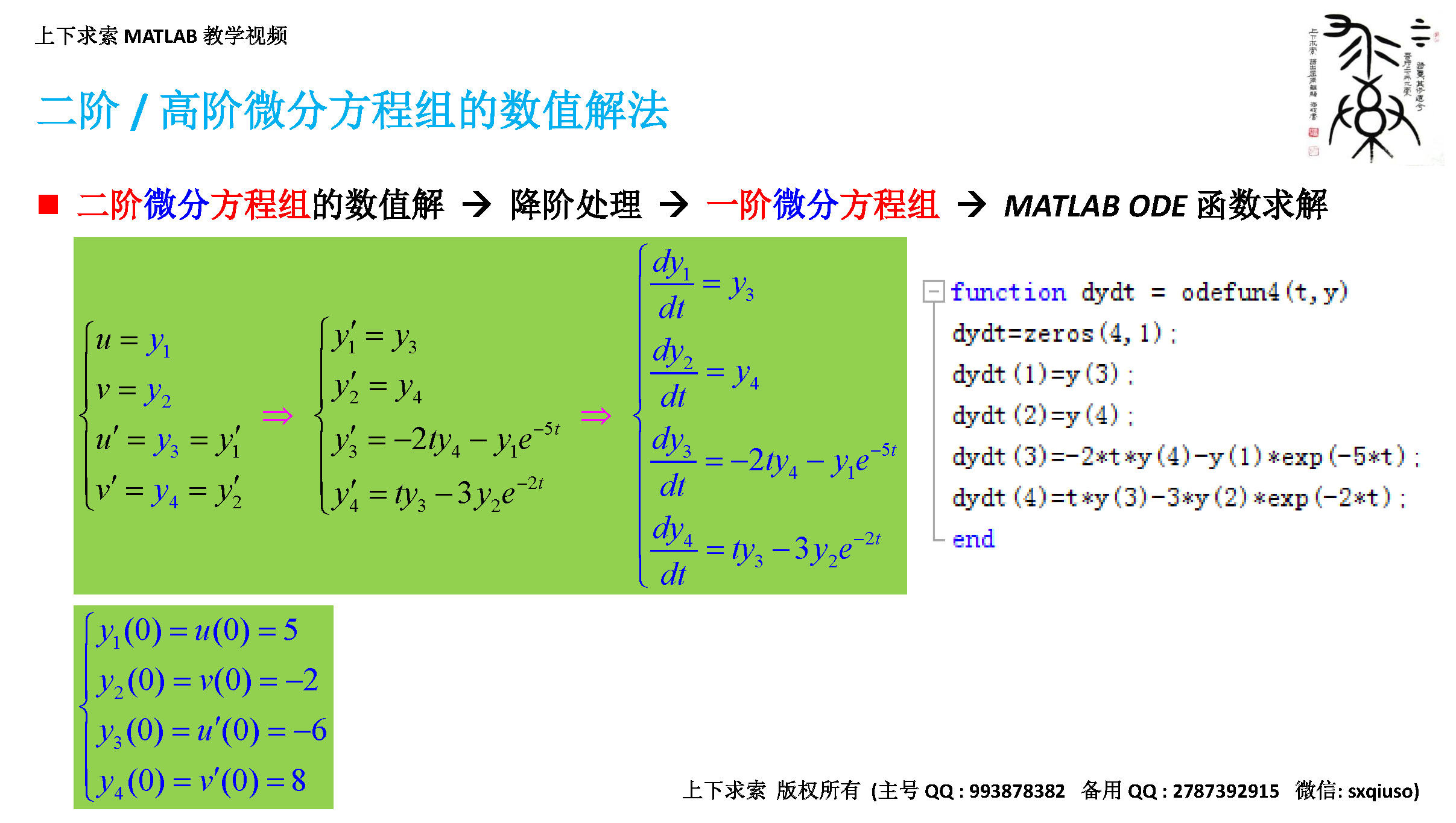 MATLAB教学视频：常微分方程（组）在MATLAB中的求解方法