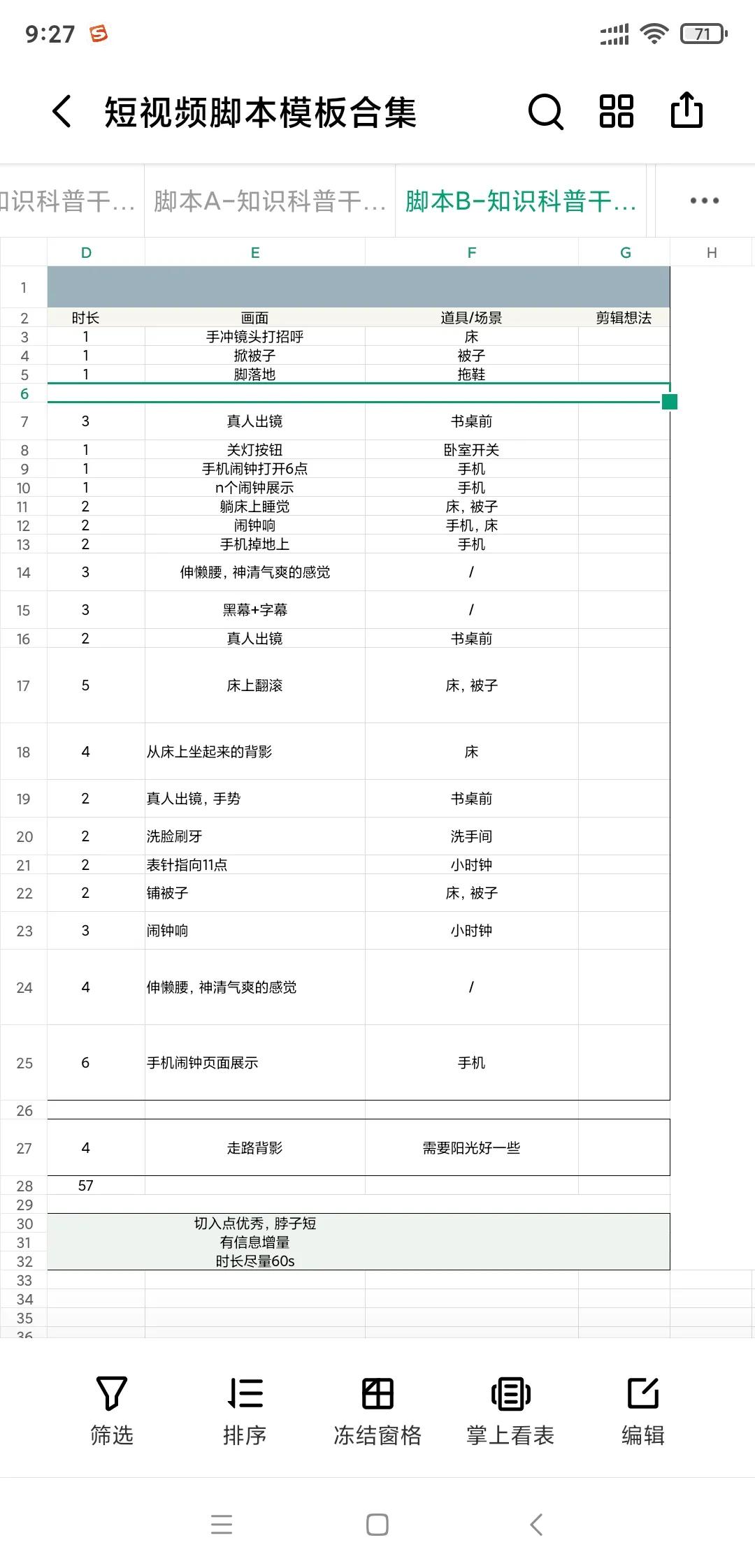 短视频脚本模板及案例