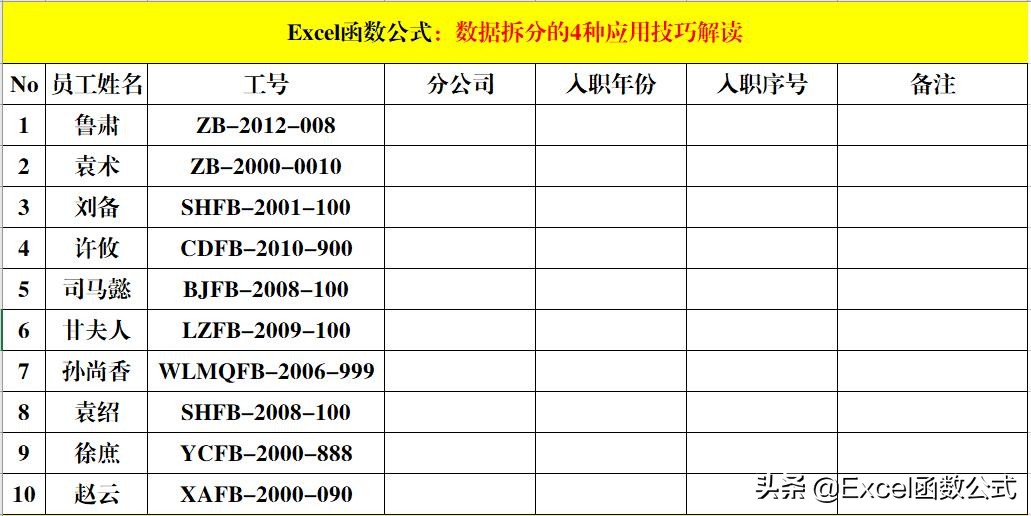 Excel中数据拆分的4种技巧，简单高效，易学易懂