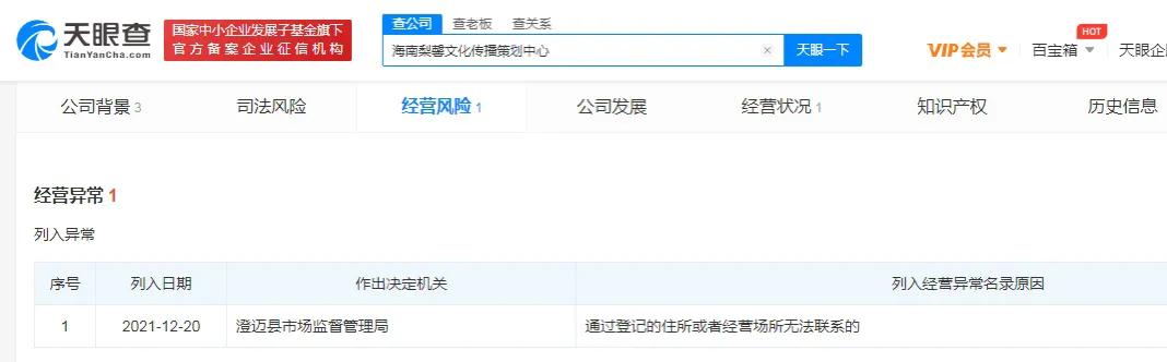 雪梨个人独资企业被列为经营异常