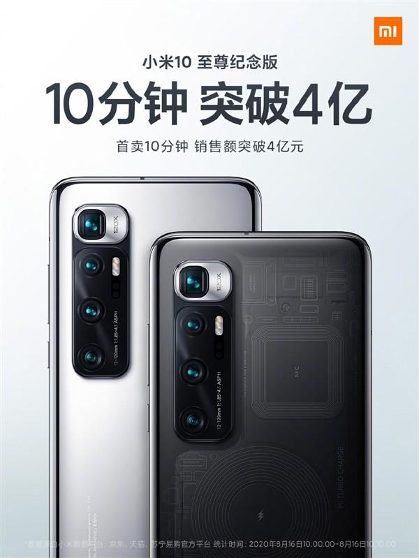 小米10至尊纪念版销火爆 10分钟销售额破4亿元